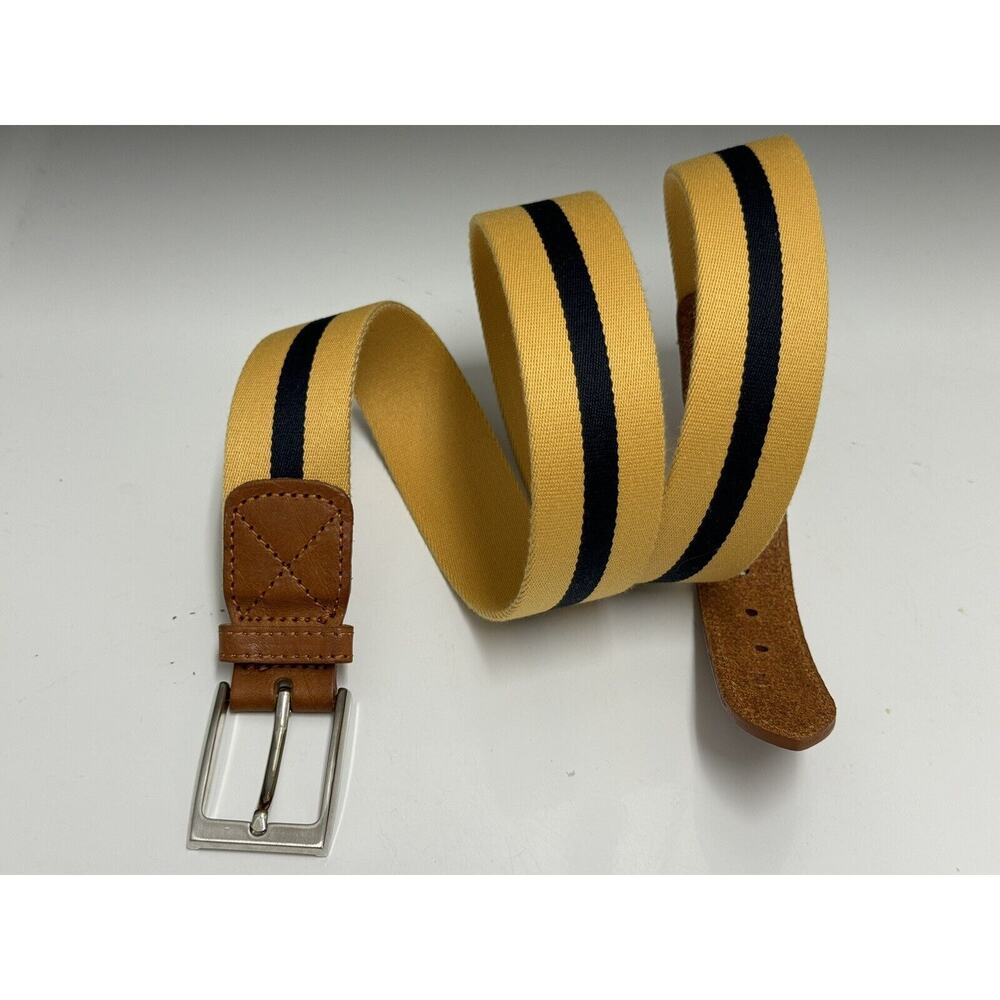 B. Garbo Paris Men's Size 100 / 40 Yellow Navy Blue Cotton Leather Casual Belt